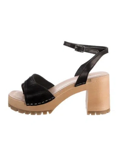 Pre-owned Swedish Hasbeens Leather Slingback Sandals In Black
