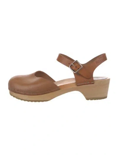 Pre-owned Swedish Hasbeens Leather Slingback Sandals In Brown