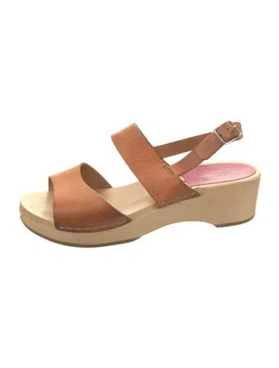 Pre-owned Swedish Hasbeens Leather Slingback Sandals In Brown