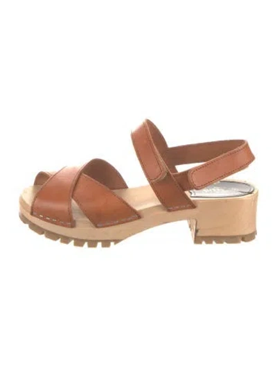 Pre-owned Swedish Hasbeens Leather Slingback Sandals In Brown