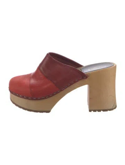 Pre-owned Swedish Hasbeens Leather Studded Accents Mules In Red