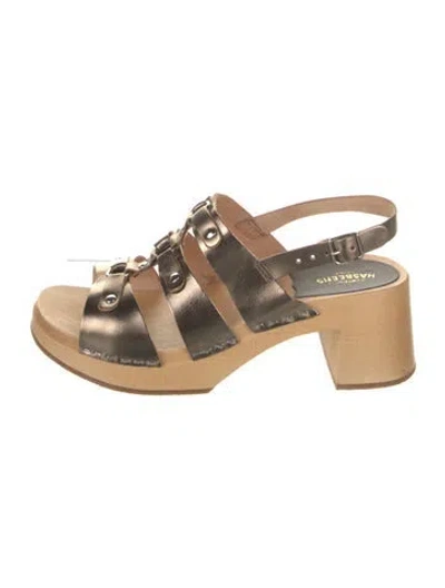 Pre-owned Swedish Hasbeens Leather Studded Accents Sandals In Black