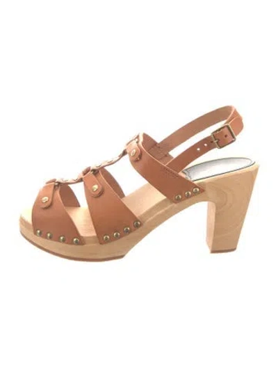 Pre-owned Swedish Hasbeens Leather Studded Accents Sandals In Neutrals