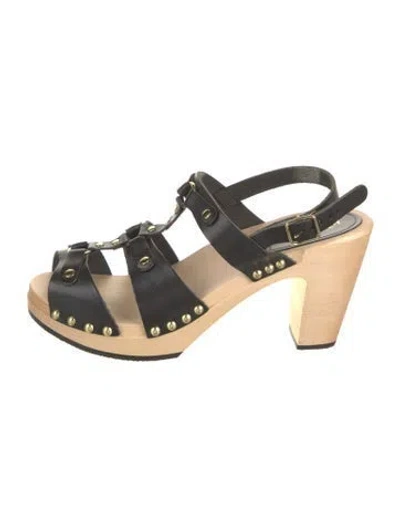 Pre-owned Swedish Hasbeens Leather Studded Accents Slingback Sandals In Black