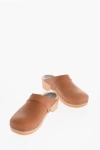 SWEDISH HASBEENS LEATHER SWEDISH HUSBAND CLOGS WITH WOODEN SOLE 4.5CM