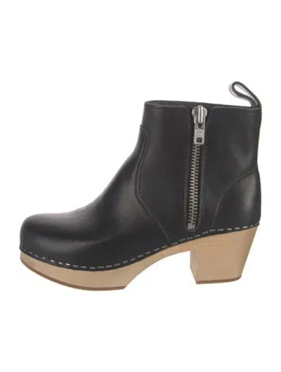 Pre-owned Swedish Hasbeens Leather Whipstitch Trim Boots In Black