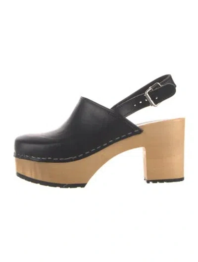 Pre-owned Swedish Hasbeens Leather Whipstitch Trim Slingback Pumps In Black