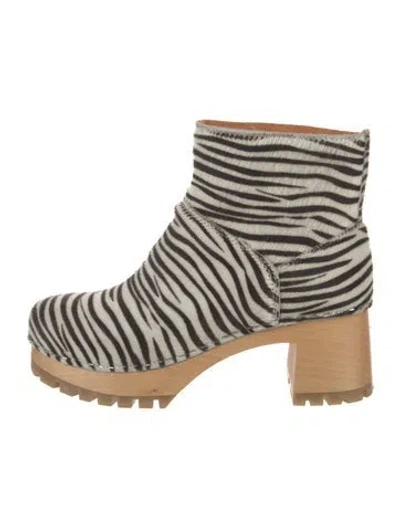 Pre-owned Swedish Hasbeens Ponyhair Animal Print Boots In White