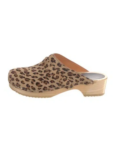 Pre-owned Swedish Hasbeens Ponyhair Animal Print Mules In Neutral