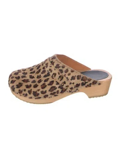Pre-owned Swedish Hasbeens Ponyhair Animal Print Mules In Neutrals