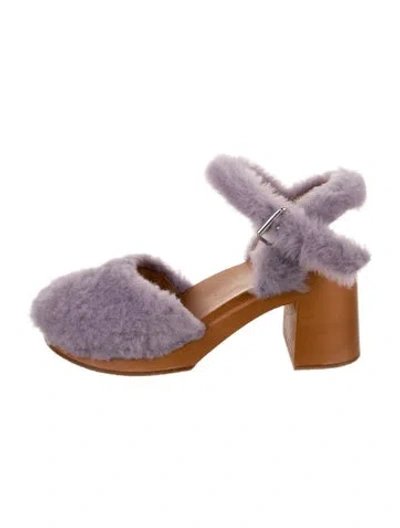 Pre-owned Swedish Hasbeens Shearling Colorblock Pattern Slingback Pumps In Purple