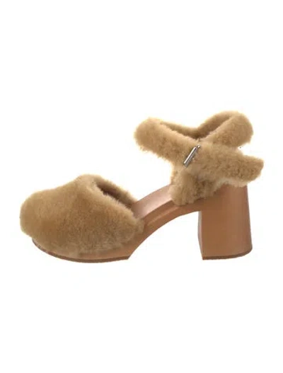 Pre-owned Swedish Hasbeens Shearling Mules In Neutral