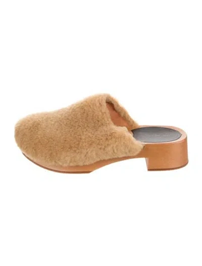 Pre-owned Swedish Hasbeens Shearling Mules In Neutral