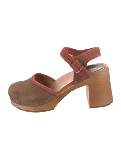 Pre-owned Swedish Hasbeens Suede Colorblock Pattern Slingback Pumps In Brown