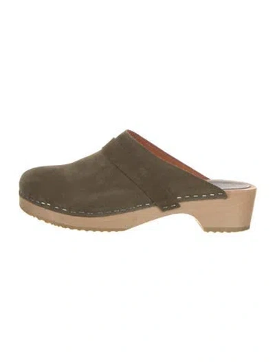 Pre-owned Swedish Hasbeens Suede Mules In Green