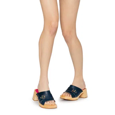 Swedish Hasbeens Women's Preppy Slip Sandals In Dark Blue