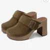 Swedish Hasbeens Women's Slejf Sky High Clogs In Brown Suede In Green