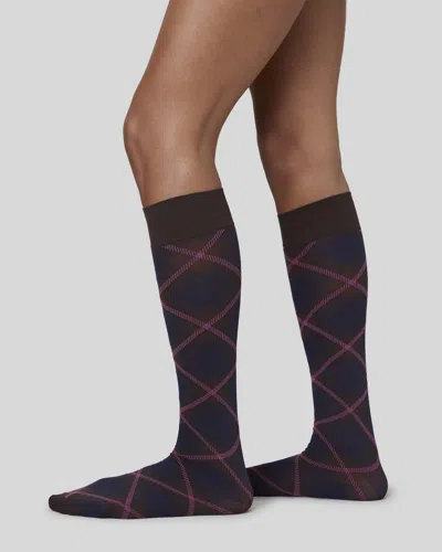 Swedish Stockings 2-pack Franka Check & Solid Knee Highs In Brown