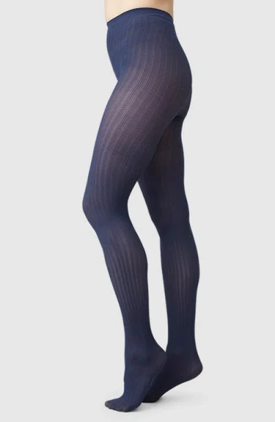 Swedish Stockings Alma Rib Tights In Blue