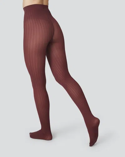 Swedish Stockings Alma Rib Tights In Burgundy