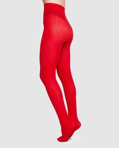 Swedish Stockings Alma Rib Tights In Red