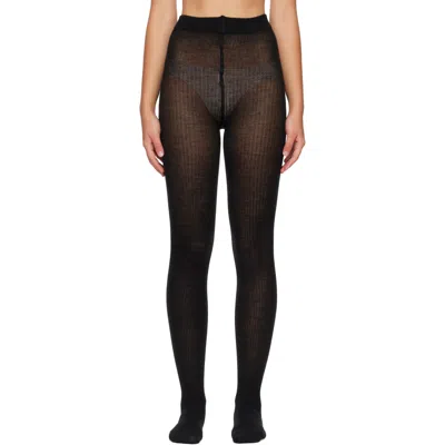 Swedish Stockings Black Diana Ribbed Wool Tights In Black Melange