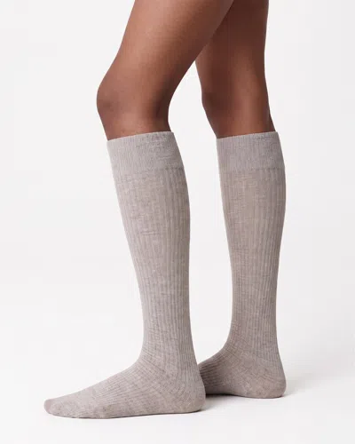 Swedish Stockings Diana Ribbed Wool Knee-highs In Beige Melange