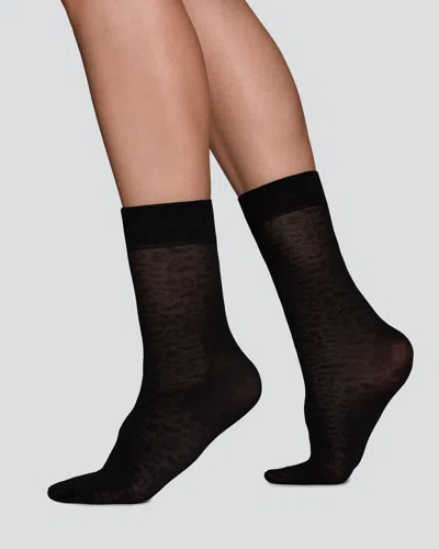 Swedish Stockings Emma Leopard Socks In Black