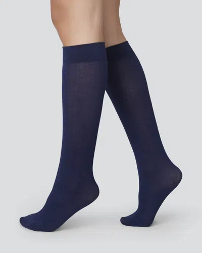 Swedish Stockings Freja Ribbed Wool Knee-highs In Blue