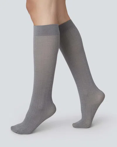 Swedish Stockings Freja Ribbed Wool Knee-highs In Gray