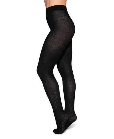 Swedish Stockings Tights Freja Organic Wool Svart In Black