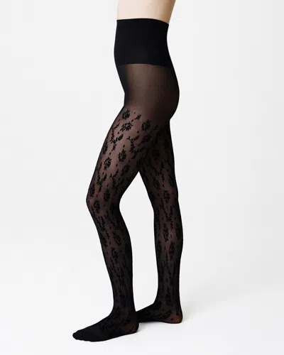 Swedish Stockings Magnolia Flocked Tights In Black