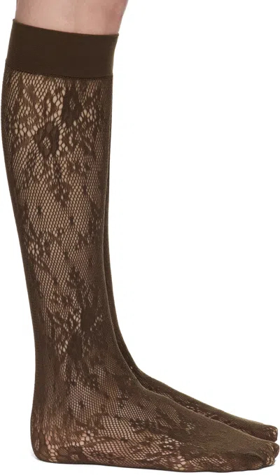 Swedish Stockings Rosa Lace Knee-highs Socks In Dark Brown