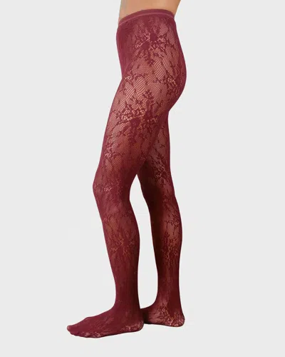Swedish Stockings Rosa Lace Tights In Burgundy