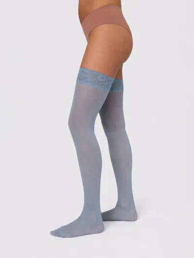 Swedish Stockings Siv Lace Stay Ups In Blue