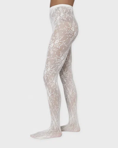 Swedish Stockings Tights Rosa Lace In White
