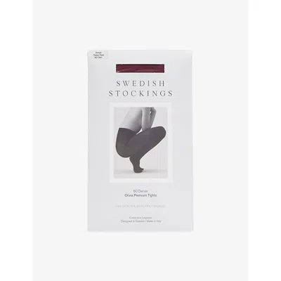 Swedish Stockings Womens Deep Red Olivia Premium 60 Denier Tights In White
