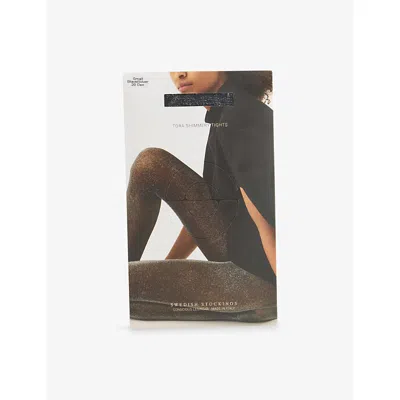 Swedish Stockings Womens  Tora Shimmer Tights In Black Silver