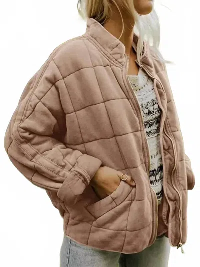 Sweet As A Peach Quilted Winter Jacket In Taupe In Nude