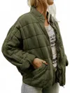 Sweet As A Peach Quilted Zip-up Jacket In Olive Green In Green