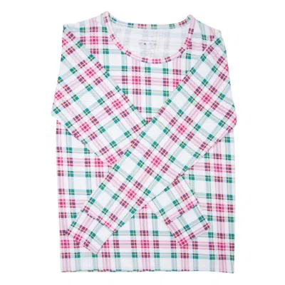 Sweet Bamboo Adult Tartan Bamboo Pajama Set In White In Blue