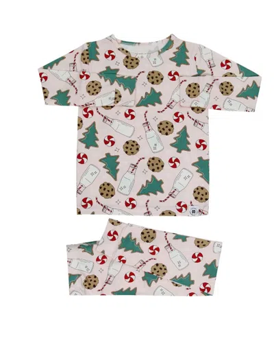 Sweet Bamboo Kid's Santa's Cookies Pajama Set In Pink Bamboo