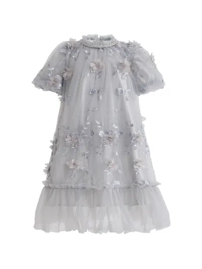 Sweet Cactus Kids' Bloom Floral-embroidered Dress In Gray