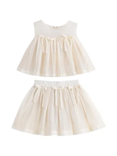 Sweet Cactus Kids' Bow-detail Pleated Skirt Set In White