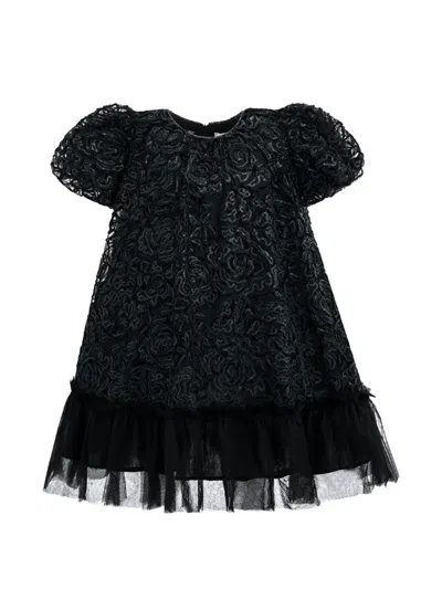 Sweet Cactus Kids' Embroidered Tulle-trim Dress In Black