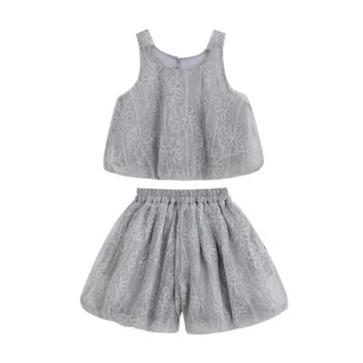Sweet Cactus Kids'  Floral Embroidered Short Set In Gray