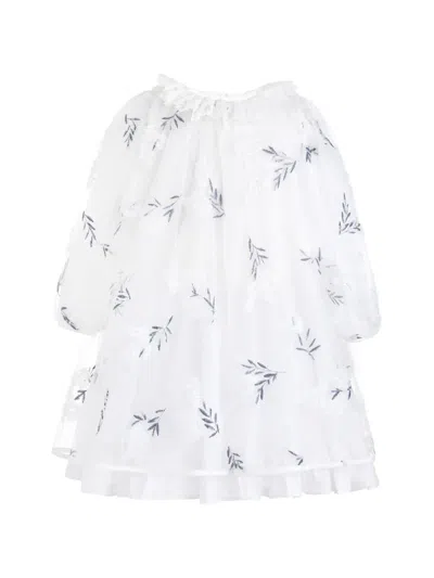 Sweet Cactus Kids' Floral-embroidered Ruffled Midi Dress In White