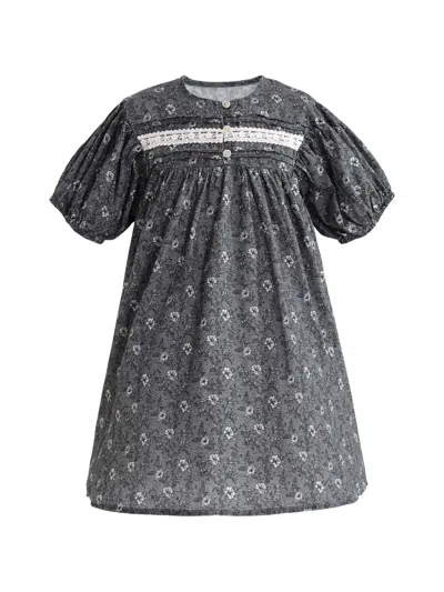Sweet Cactus Kids' Floral-print Dress In Gray