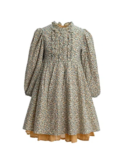 Sweet Cactus Kids' Floral-print Ruffled Dress In Neutral