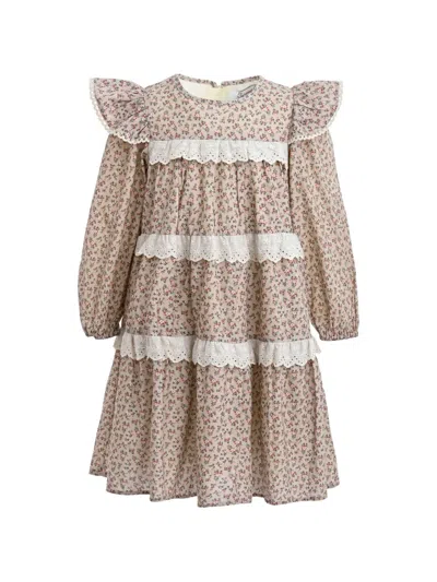 Sweet Cactus Kids' Floral-print Tiered Dress In Neutral